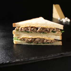Beef & mushroom soft white bread sandwich